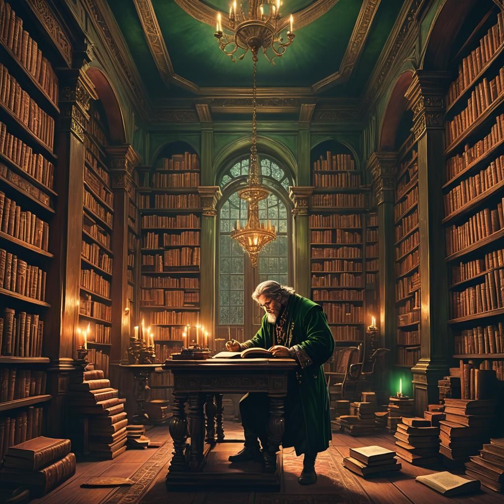 Philosopher's Stone in Mystical Library, Fantasy Art