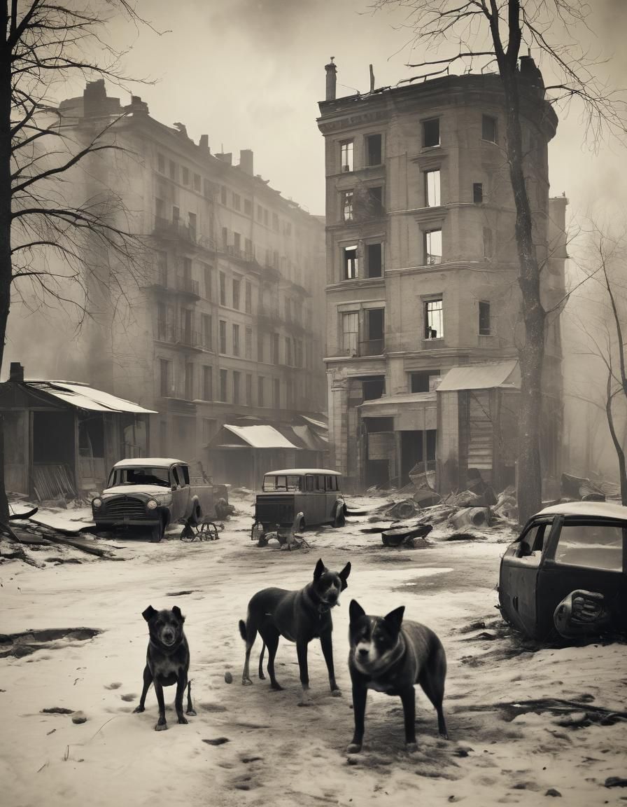 Ruined Cityscape in Black and White Sepia Tintype