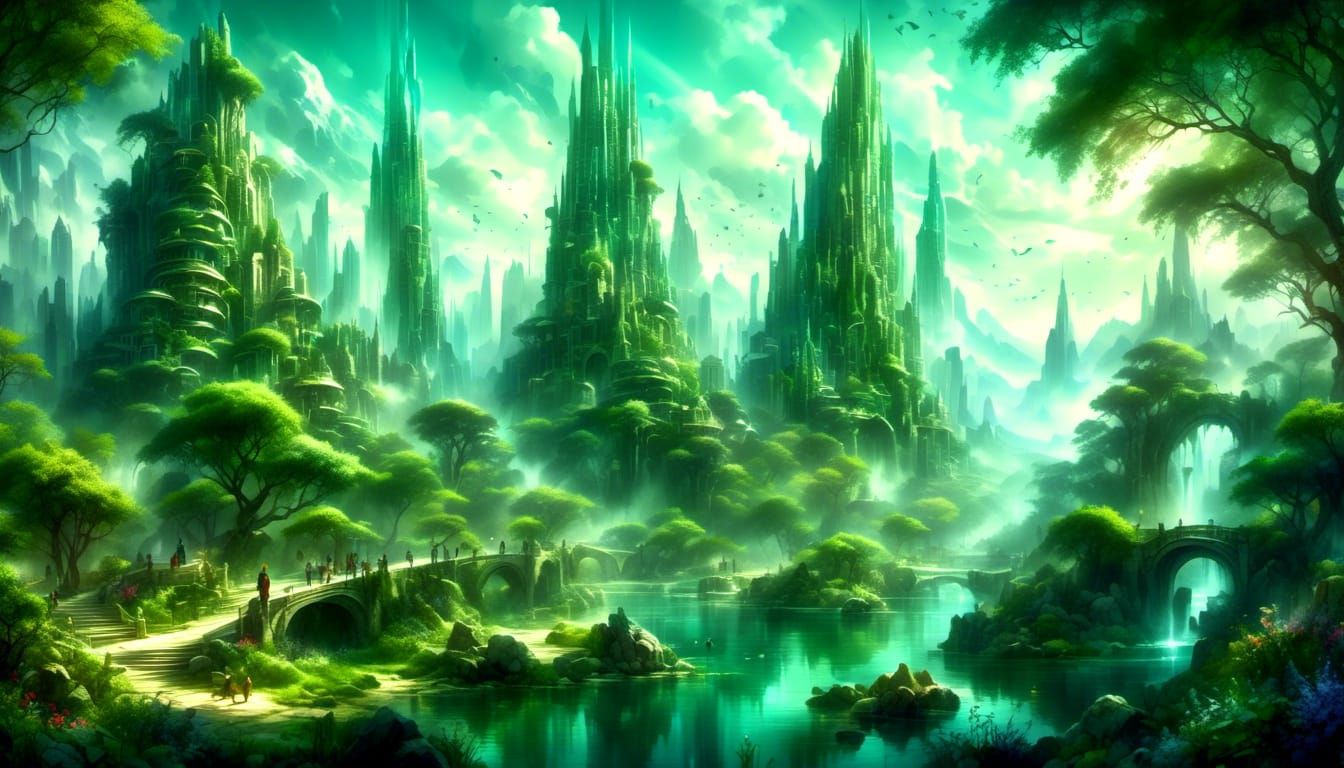 Futuristic Green City with Botanical Architecture