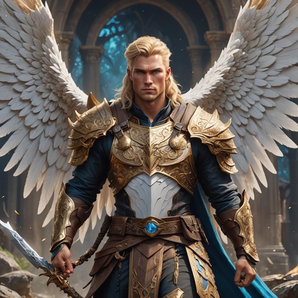 Winged Warrior with Golden Hair, Fantasy Art