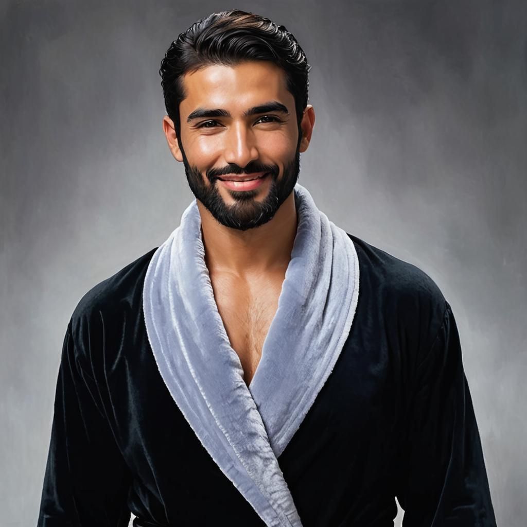 Handsome Man in Velvet Bathrobe, Impressionist Oil Painting