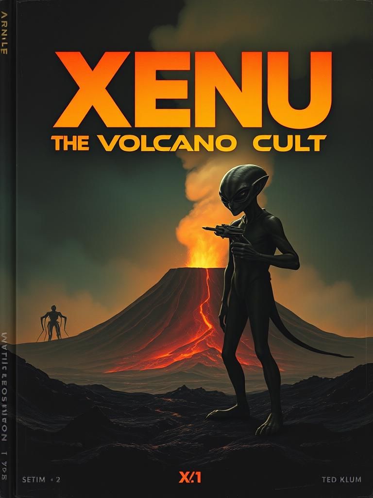 Xenu and the Volcano Cult: Retro Sci-Fi Book Cover