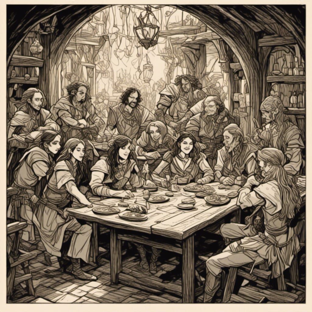 D&D Tavern Brawl in Mid-Century Art Style