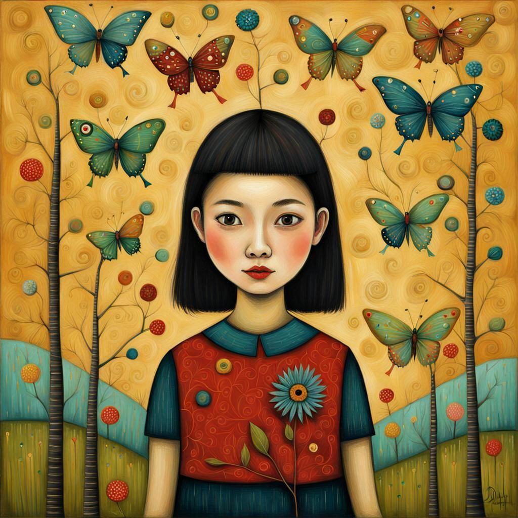 Happy Girl in Art Brut Style