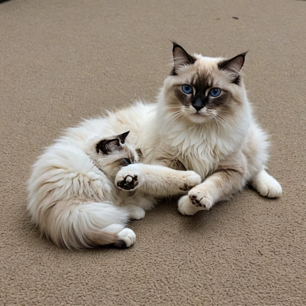 a ragdoll cat that is (very fluffy:1.75) and is playing with...