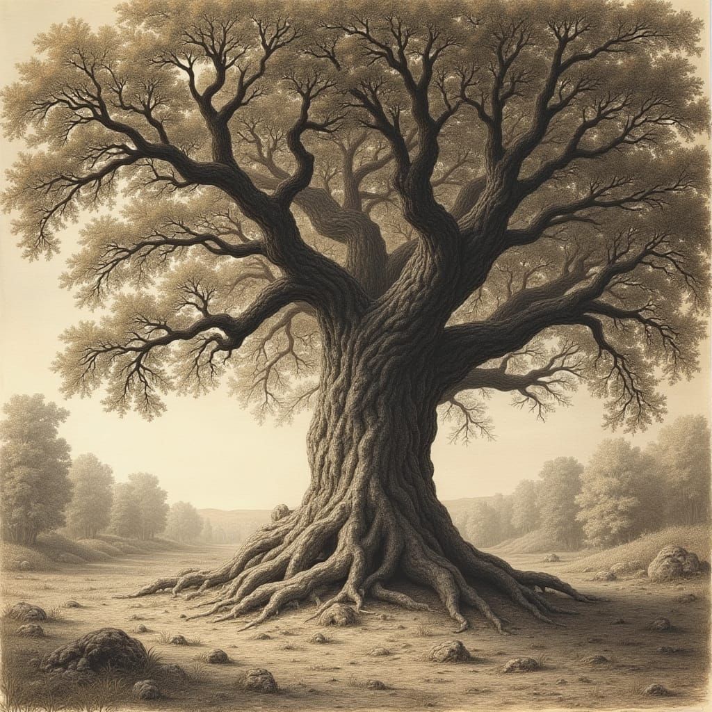 Majestic Oak Tree in Renaissance Style
