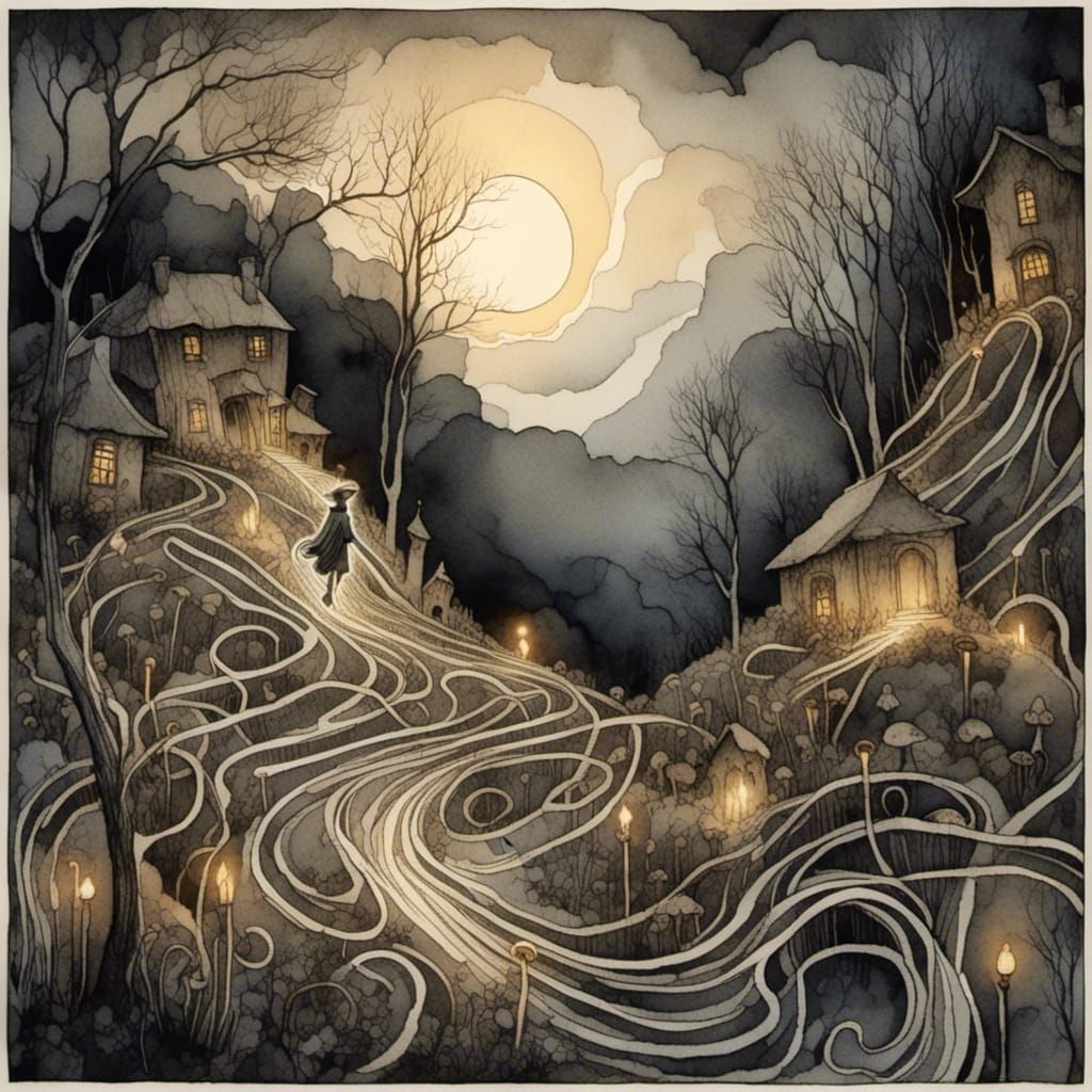 Lone Figure in Labyrinth as Surreal Art