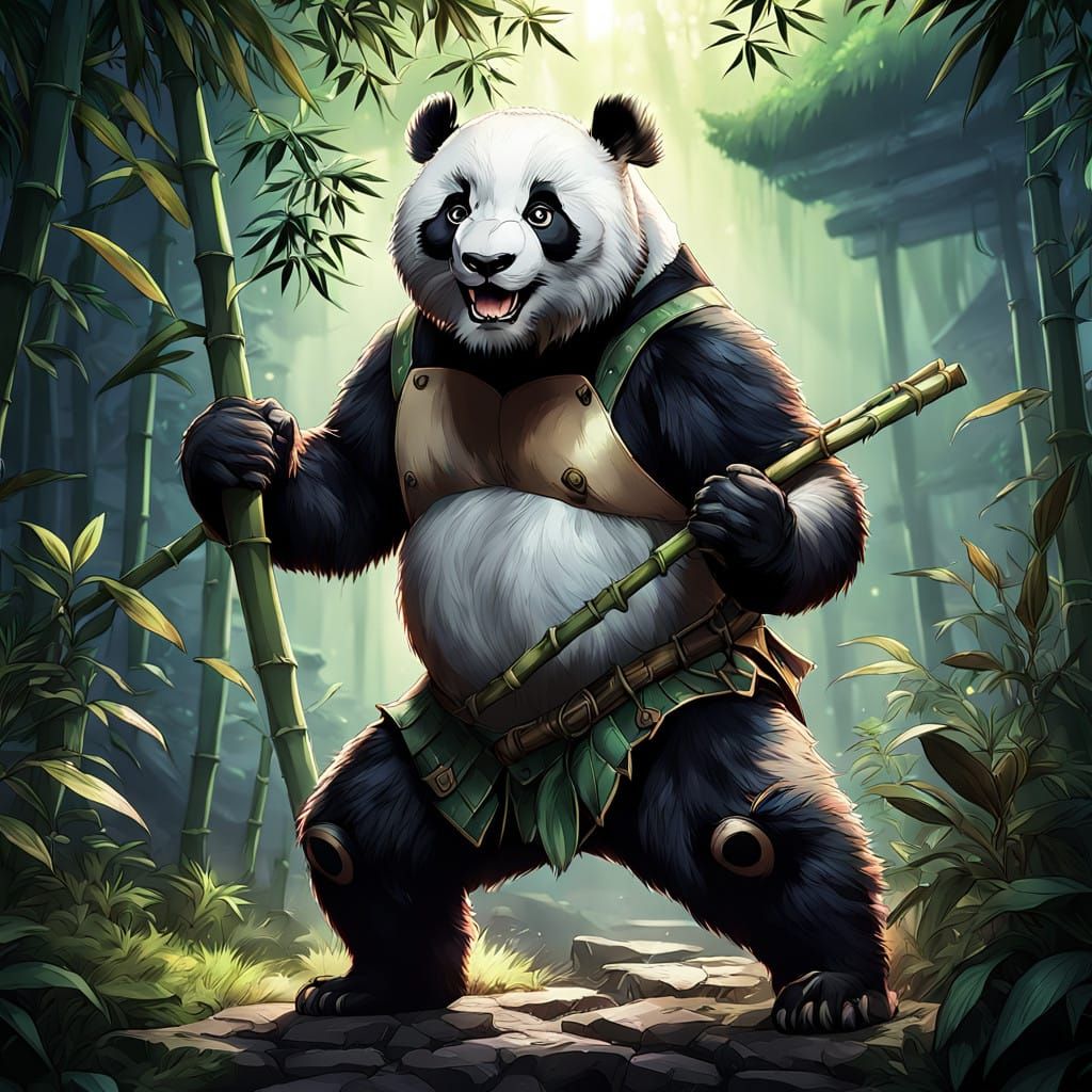 Vibrant Panda in Furry Style, Eating Bamboo, Anime-Inspired ...