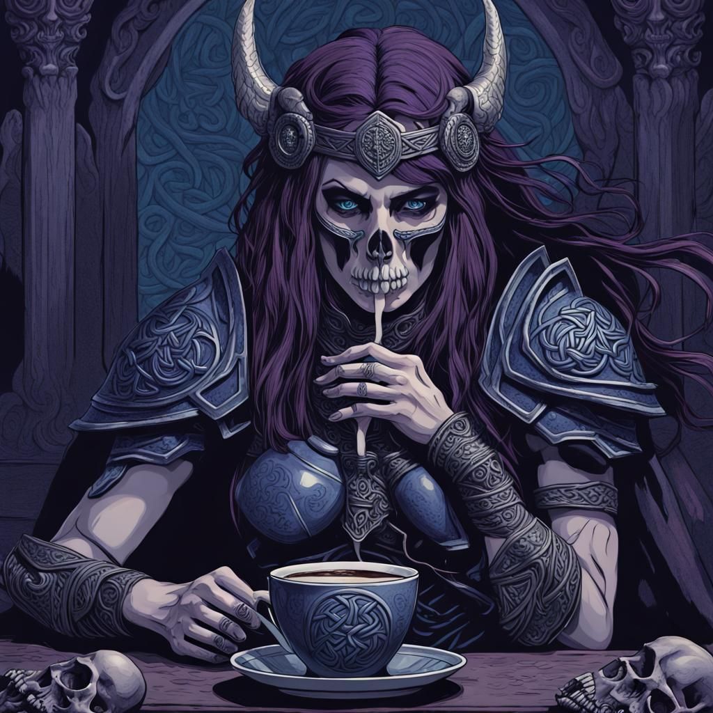 Dark Fantasy Warrior Drinks from Skull Trophy
