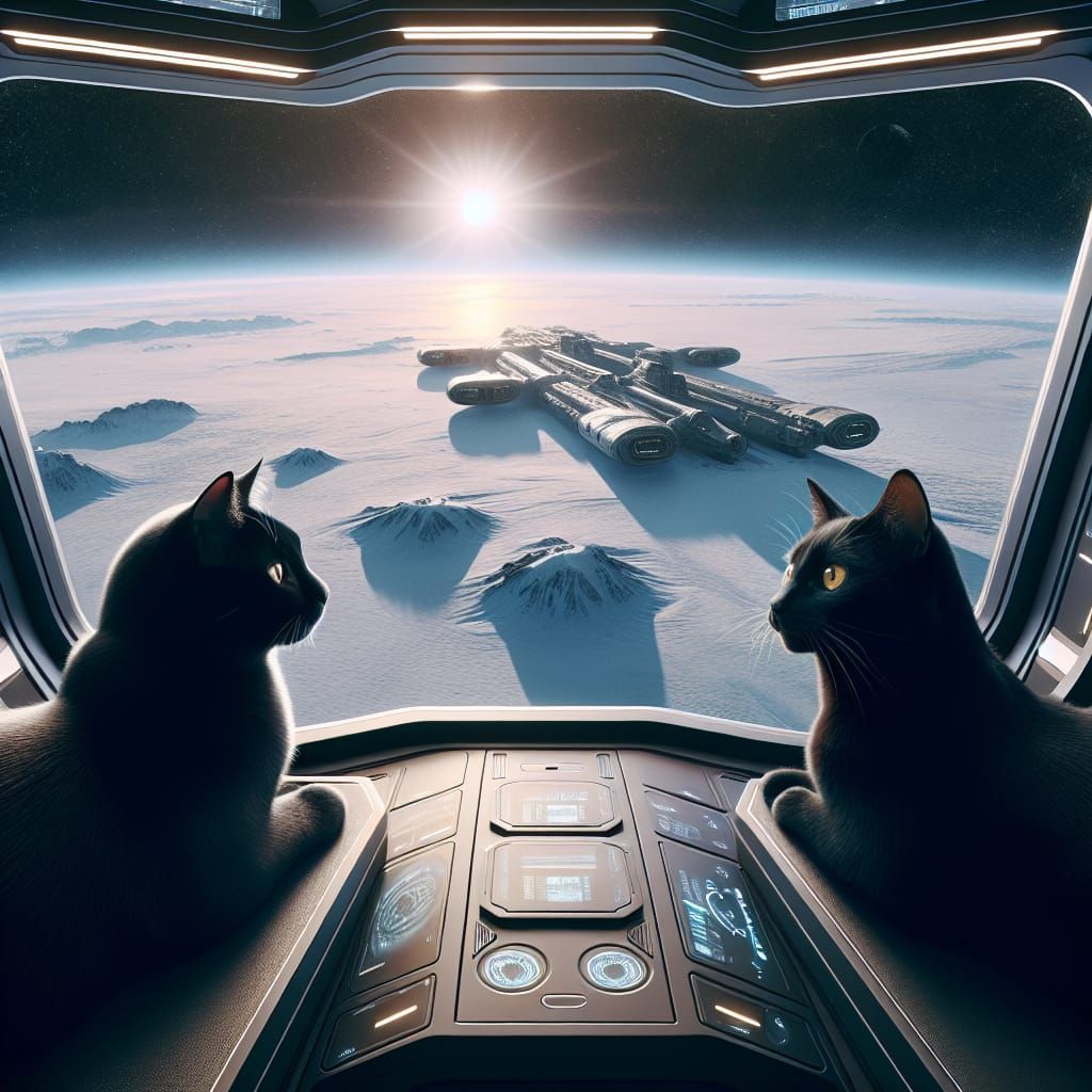 Cats Explore Snowy World in Advanced Spaceship