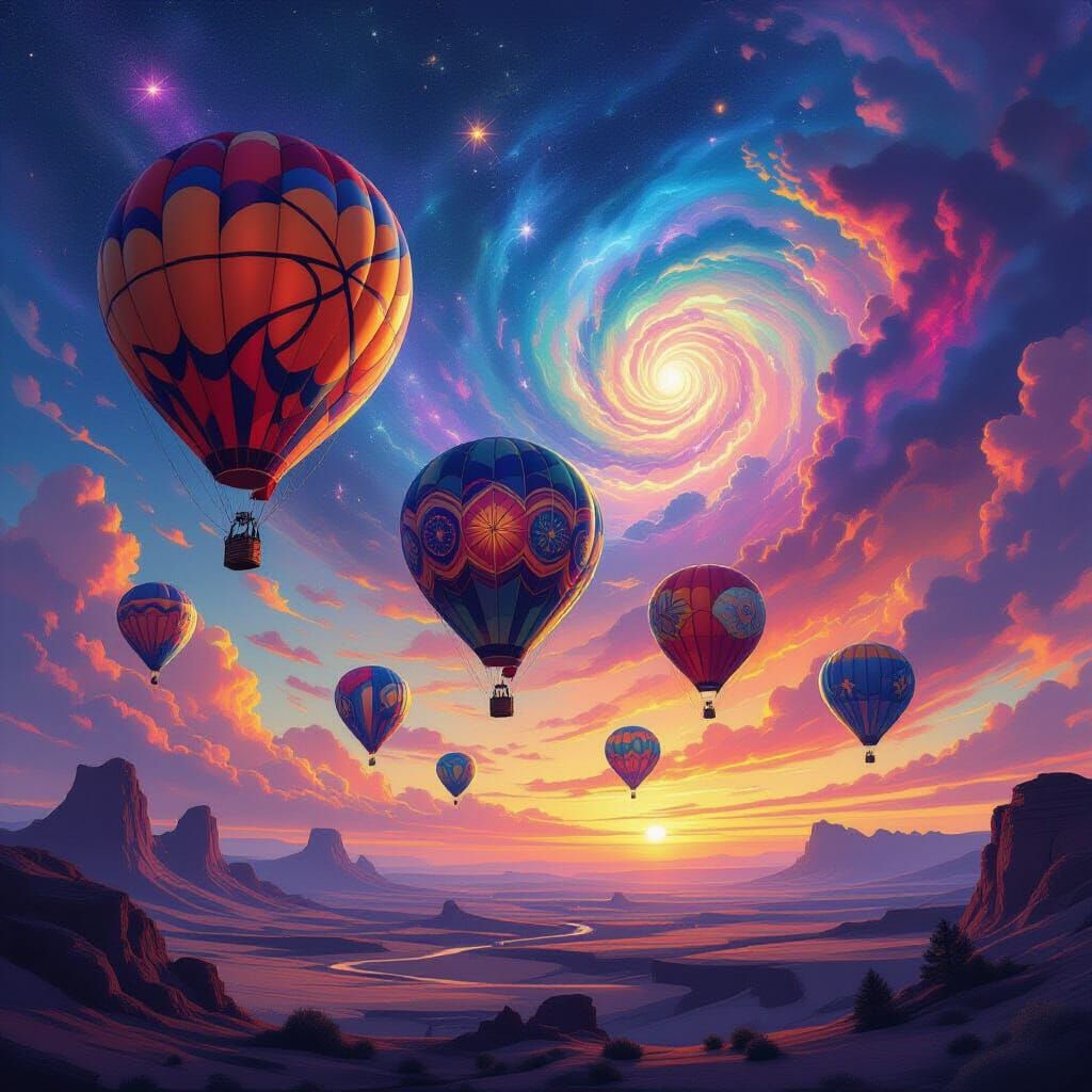Basketball Hot Air Balloons in Psychedelic Sky