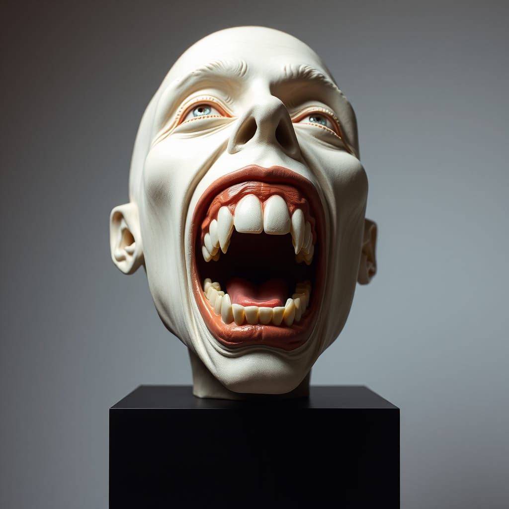 Surreal Self-Portrait with Zippered Mouth and Teeth