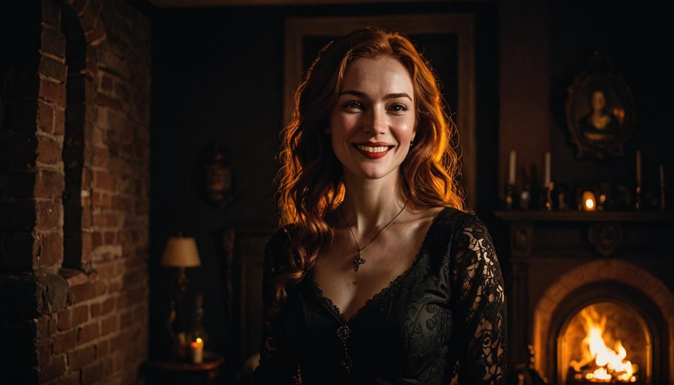 Gothic Portrait of Smiling Woman in Chiaroscuro