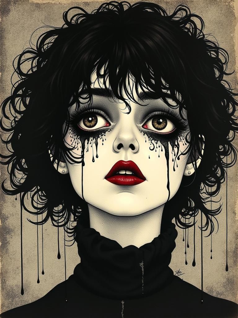 Emotional Portrait in Fornasetti Noir Style