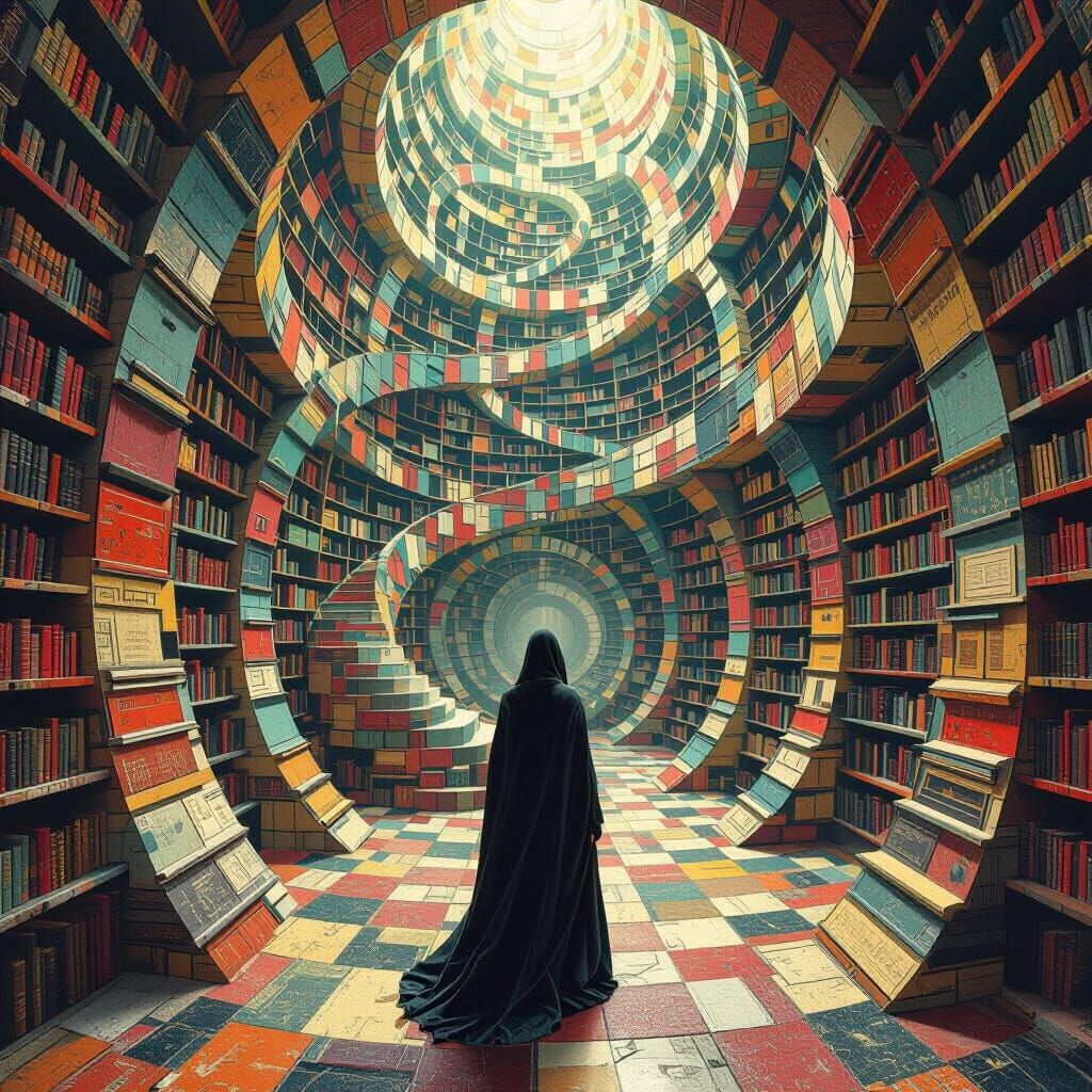 Surreal Library: A Digital Painting of Impossible Architectu...