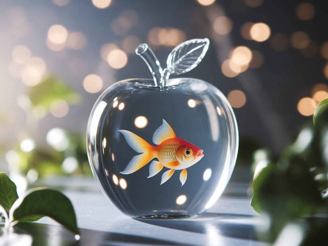 Dreamy Digital Fish in Glass Apple