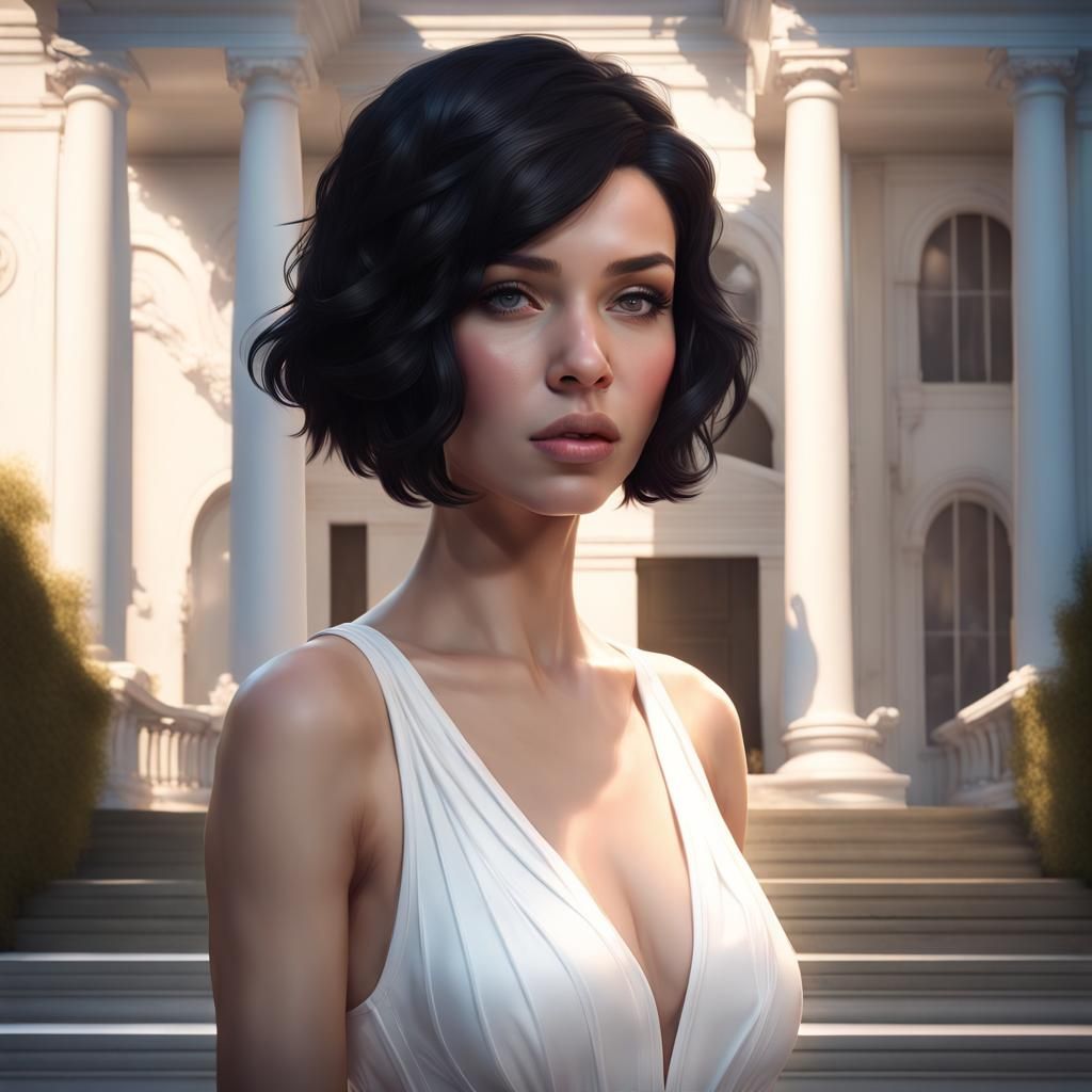 Pale Woman in White Dress: Artstation Portrait