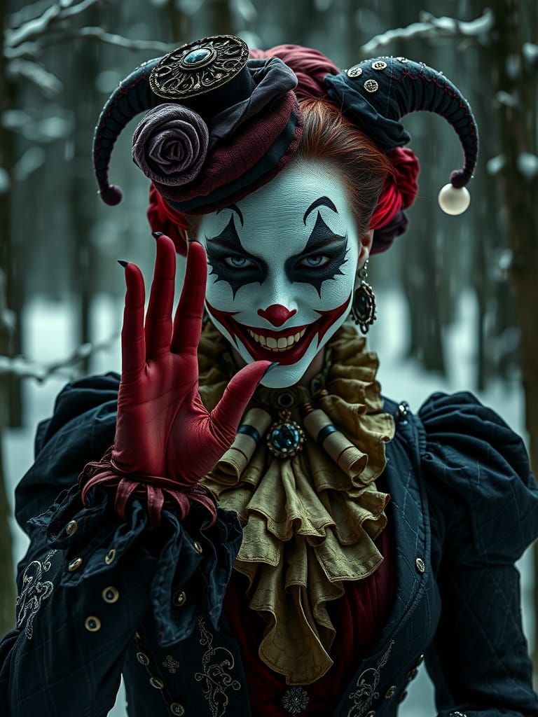 Harlequin Woman in Victorian Costume, Dark Surrealism