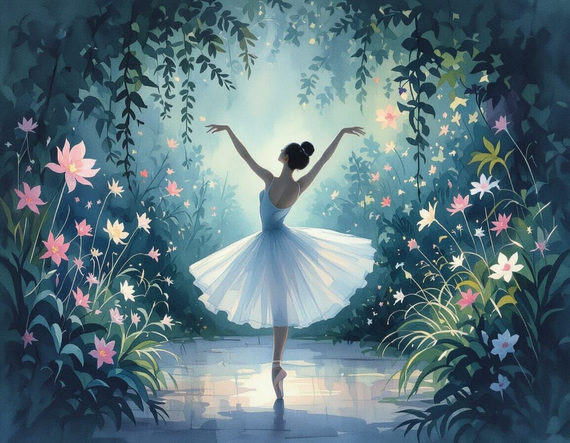 Ethereal Dancer in Twilight Botanical Garden