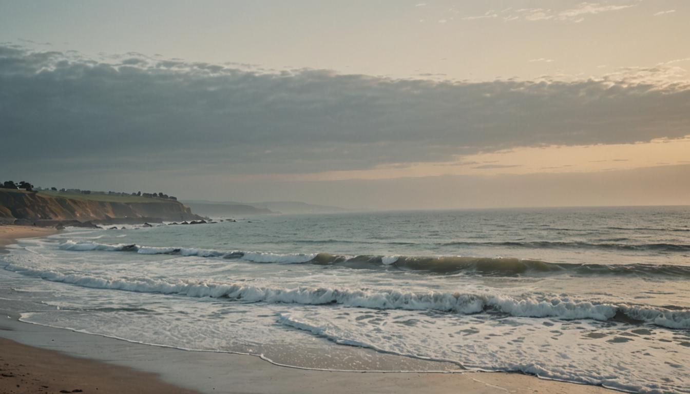 Ethereal Coastline Emerging from Mist in Soft Focus