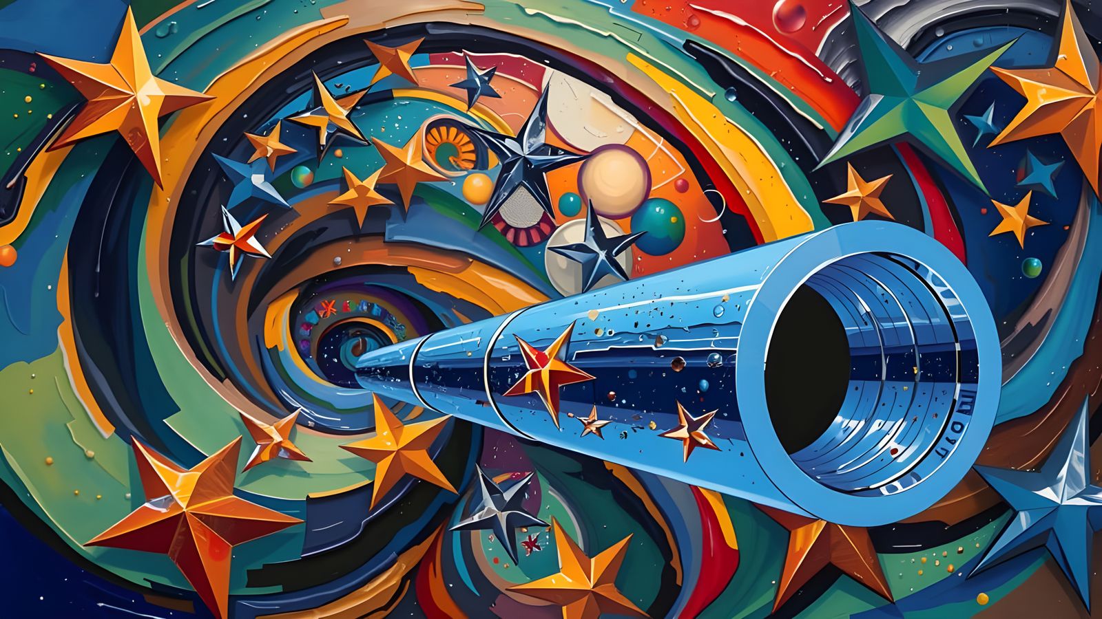 Sleek, Multifaceted Glass-Mirror Cylinder in a Cosmic Impast...