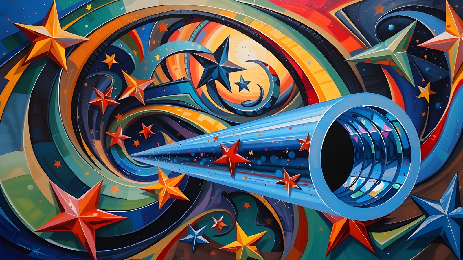 Sleek, Highly-Reflective Cosmic Vortex in Vibrant Impasto Co...