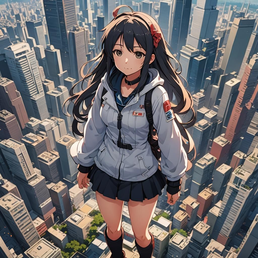 Cuddly Anime Giantess in Cel-Shaded Manga Style