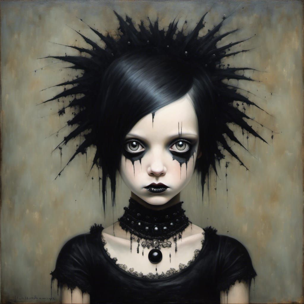 Goth Punk Girl Portrait in Storybook Style