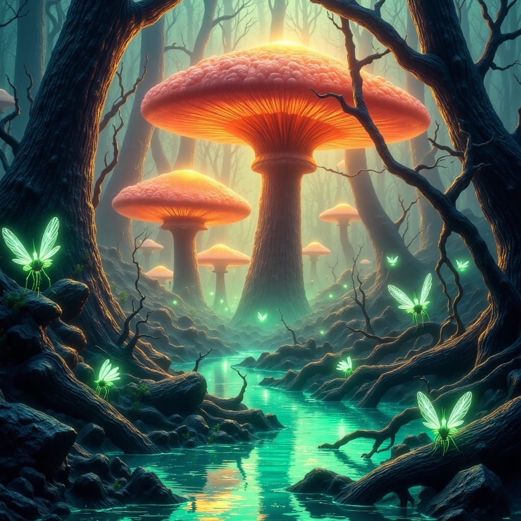 Glowing Alien Swamp Biome at Twilight