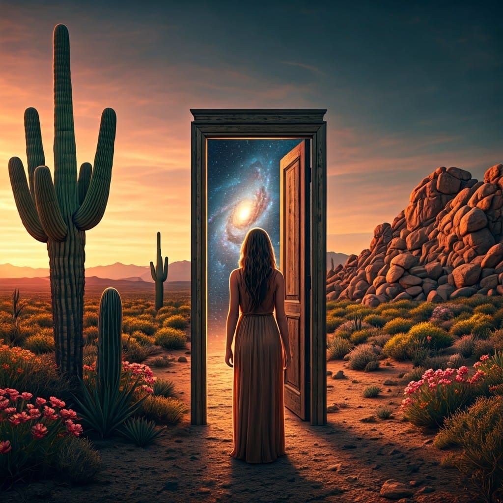 Desert Doorway to Galaxy in Eerie Realism
