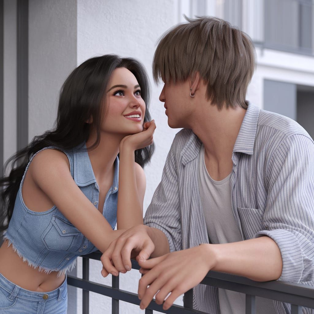 Young Couple Share a Moment in Digital Art