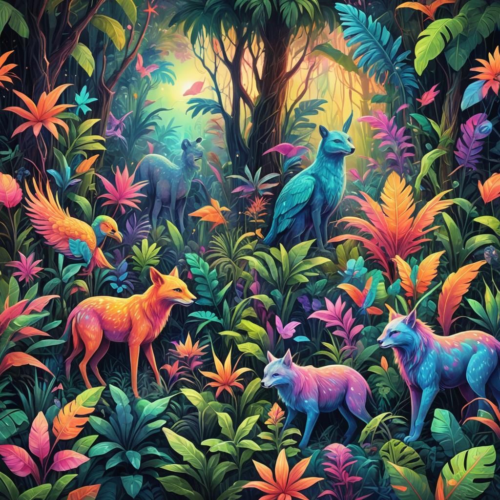 Astral Jungle Animals in Cosmic Illustration
