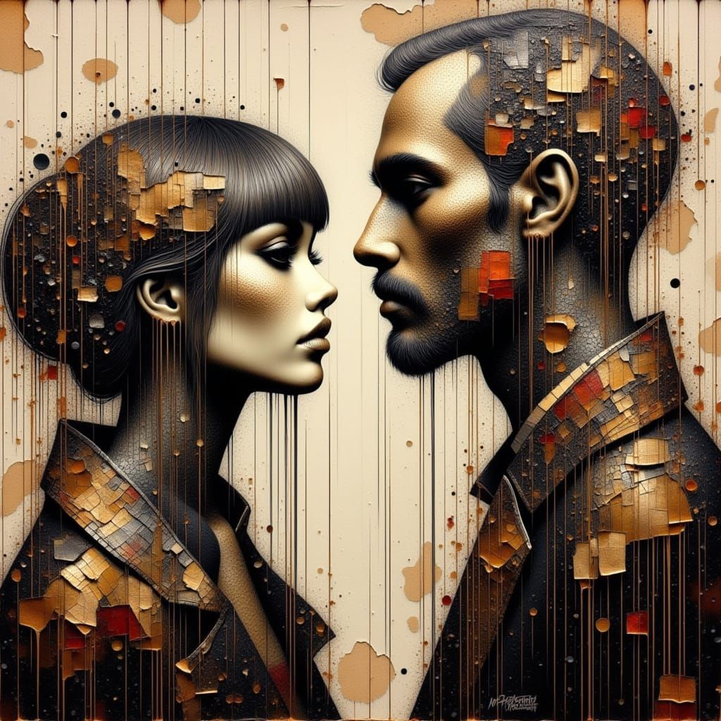 Collaged Portrait in Encaustic Impasto Style