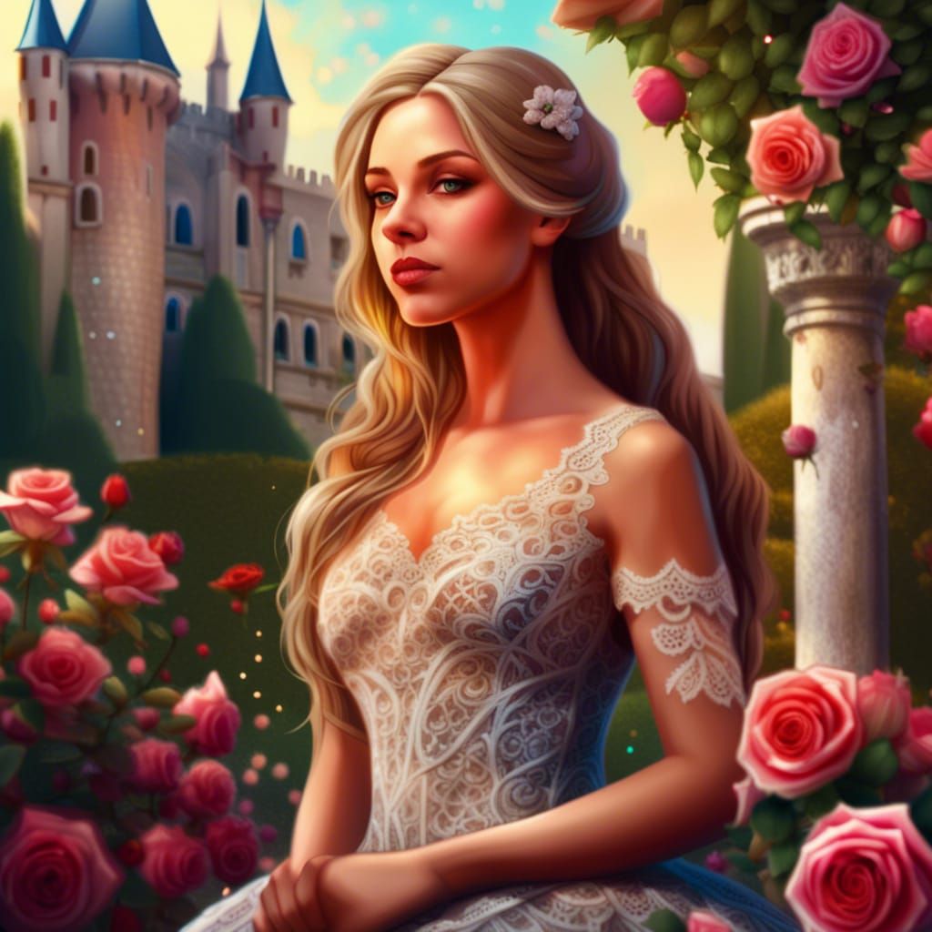 Hyperrealistic Princess in Rose Garden