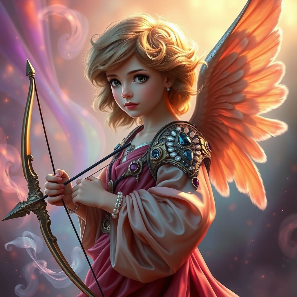 Cupid in a Celestial Storm, a Futuristic Goddess of Love