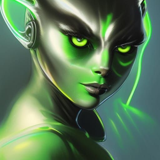 Cat Alien Portrait with Glowing Eyes