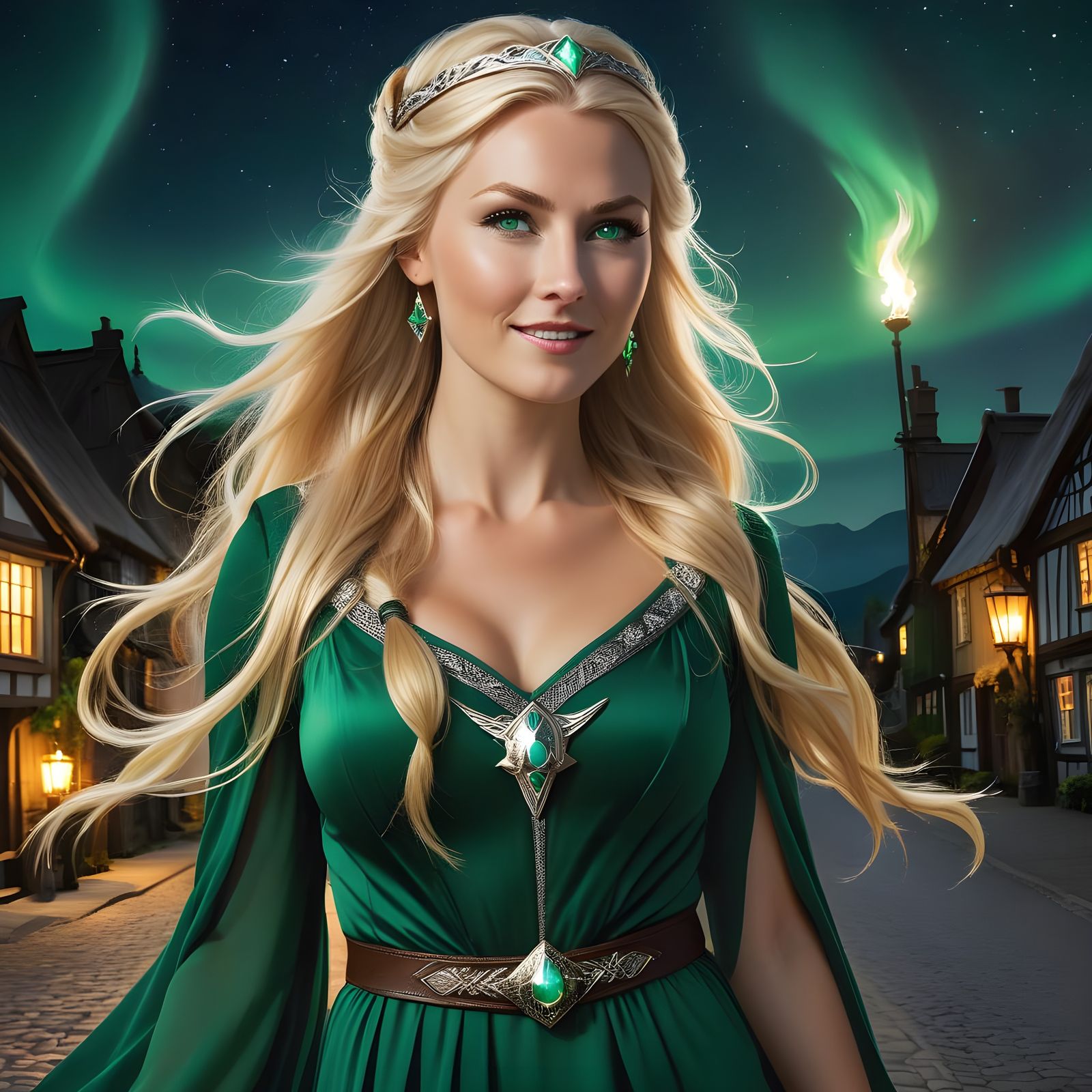 Norse Goddess Under Starry Skies, in Epic 3D Game Art