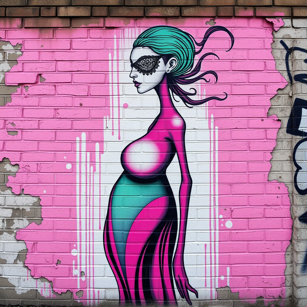 Surreal Graffiti Mural of Abstract Female Figure