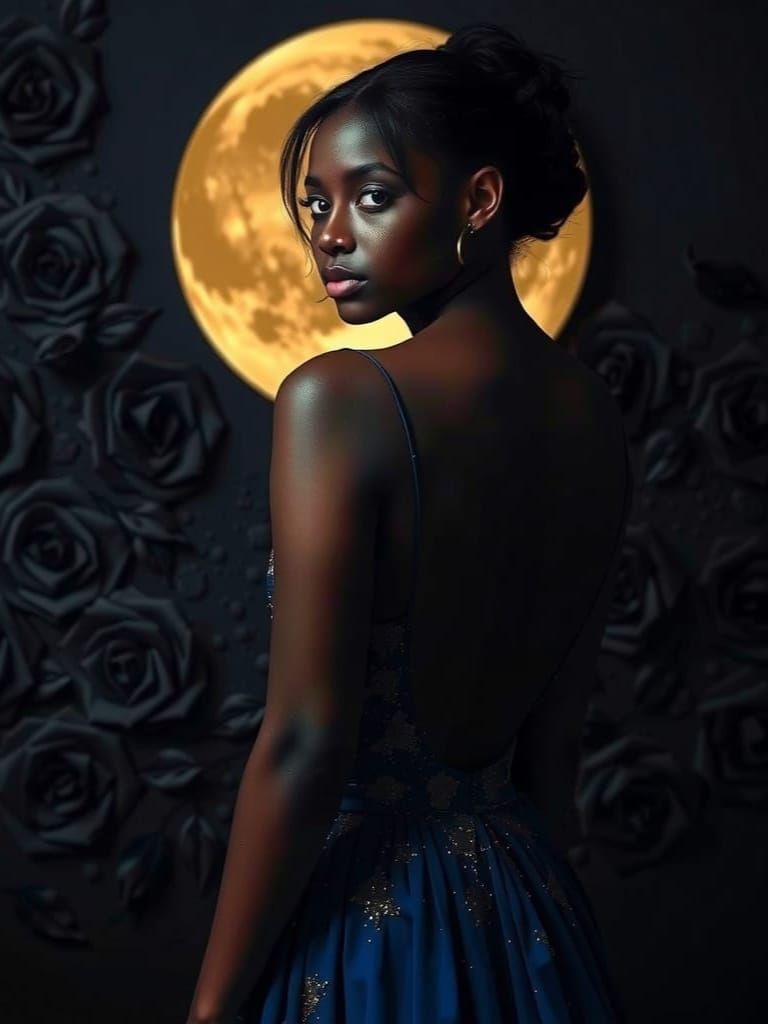 Modern Woman Silhouette in Blue and Gold