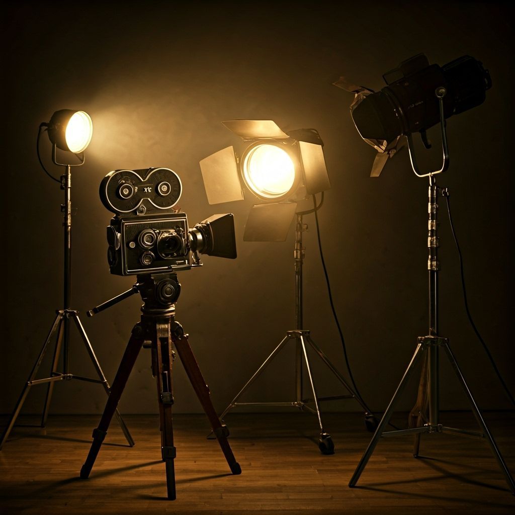 Vintage Film Cameras and Lighting in Studio Scene