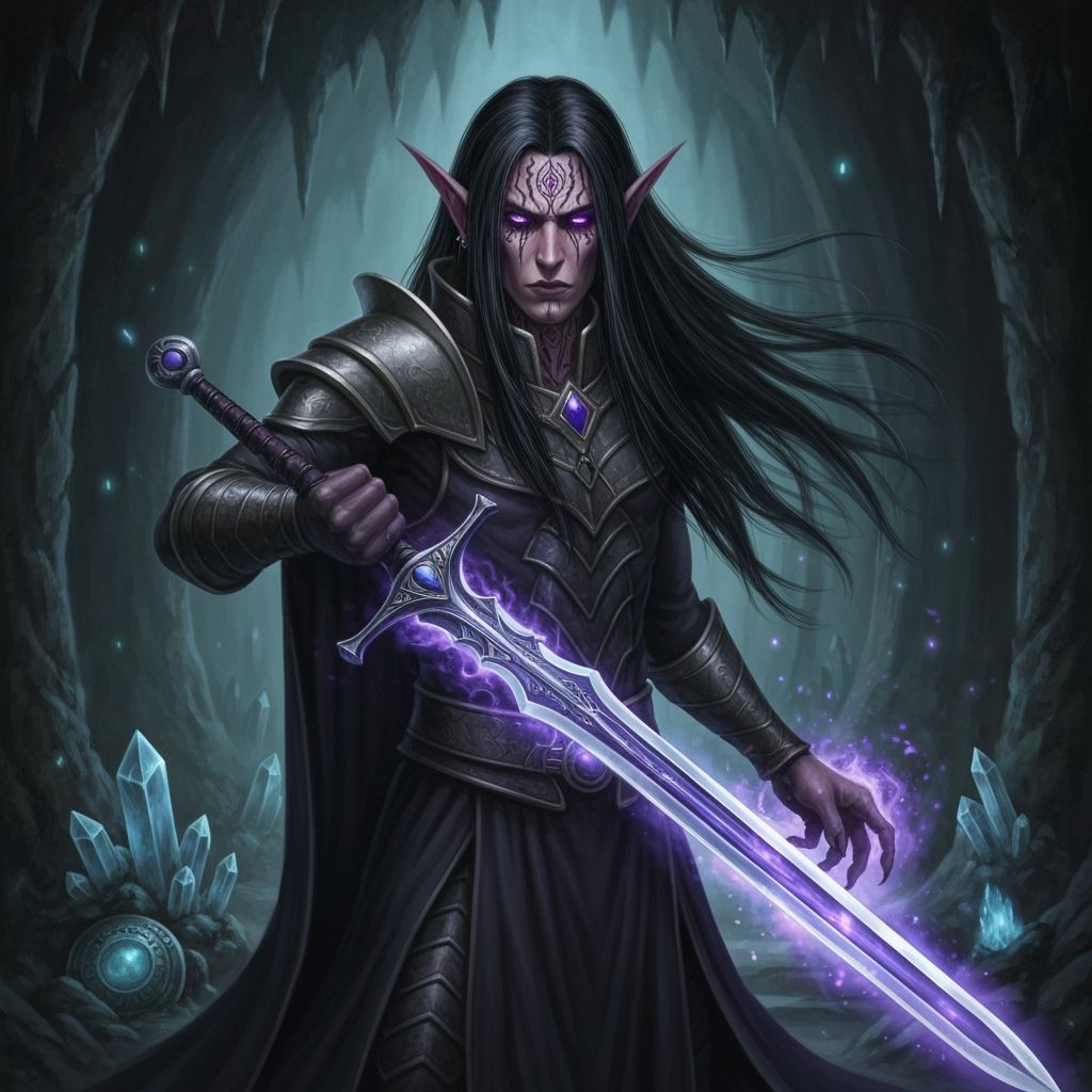 Drow Elf Steps into Aurora Portal in Dark Fantasy Art