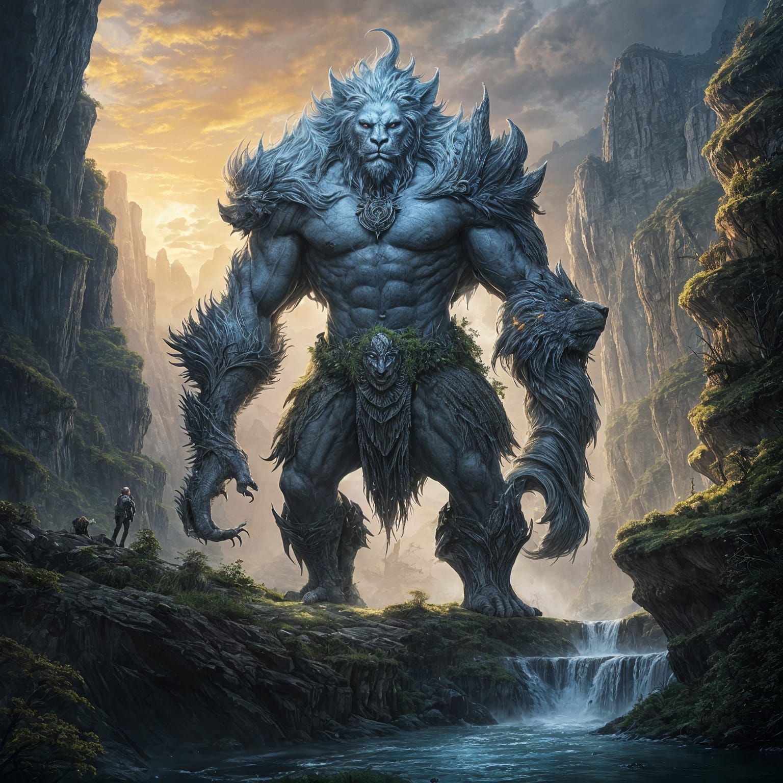 Epic Fantasy Battle Between Colossal Troll Creatures