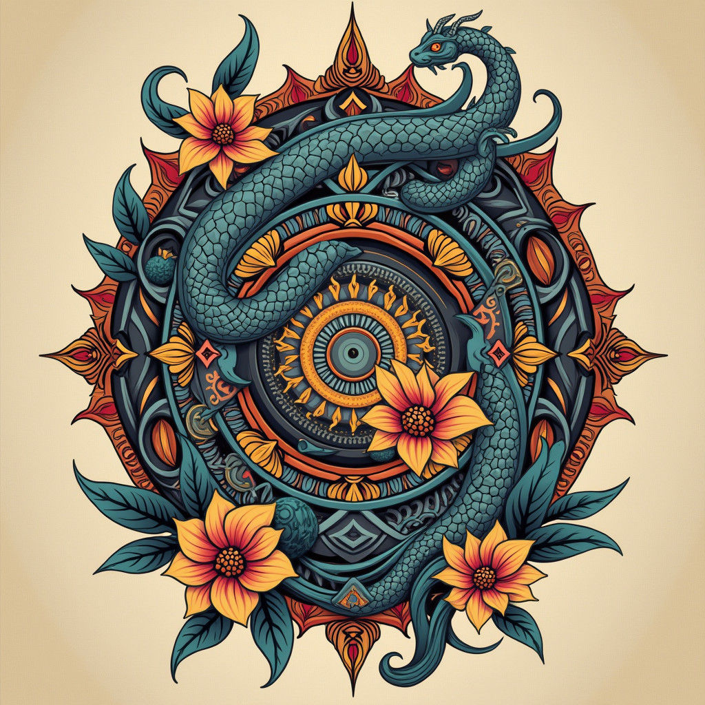 Harmonious Tattoo Design with Bold Lines and Rich Shading