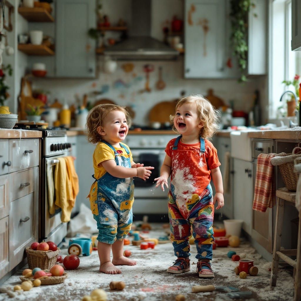 Toddlers' Kitchen Chaos in Documentary Style