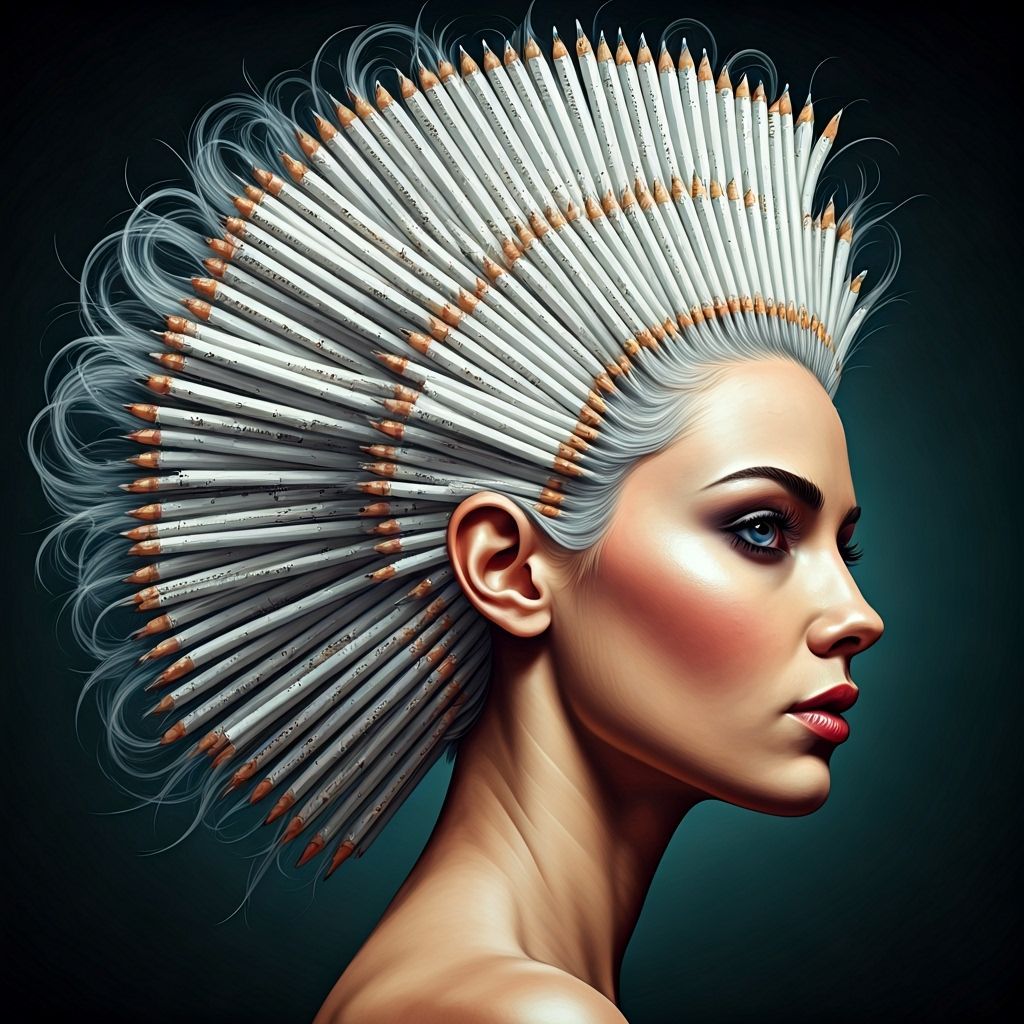 Intricate Pencil Hairstyle in Surreal Pop Art