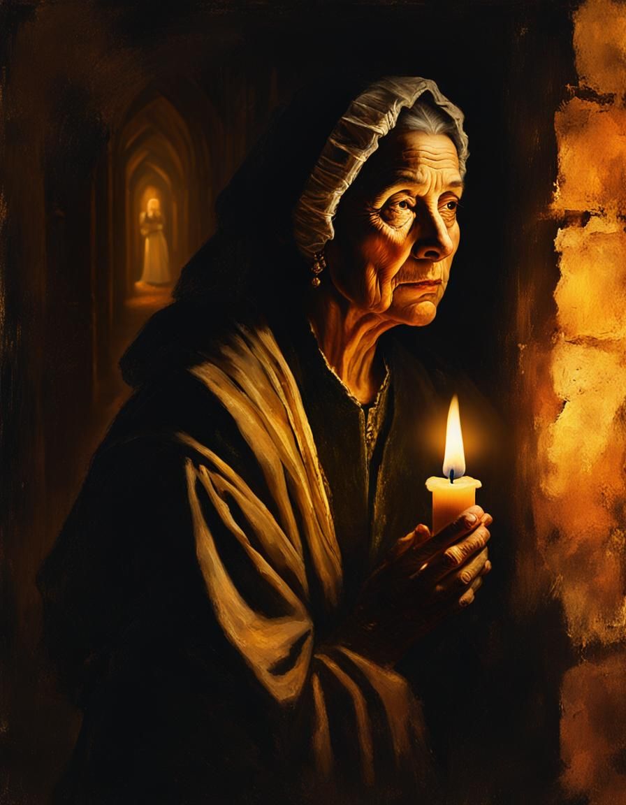 Baroque Colonial Woman with Candle in Alleyway