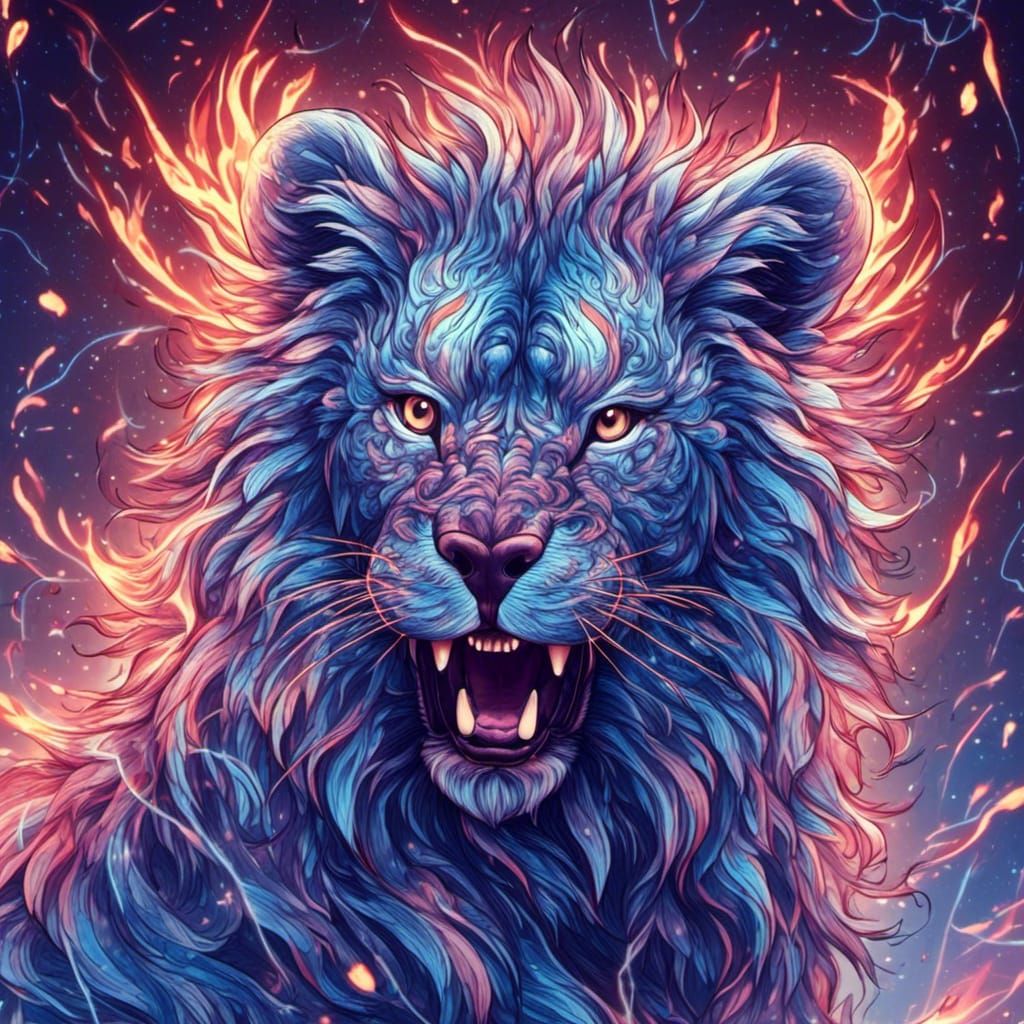 Electric Glass Tiger in Rainy Night Sky