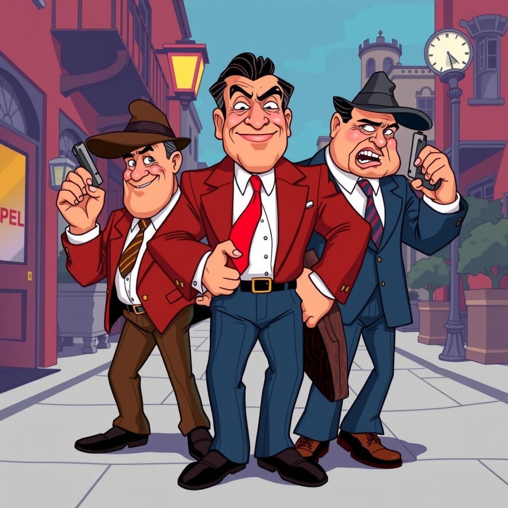Exaggerated Mobsters in Disney-Style 1950s Little Italy