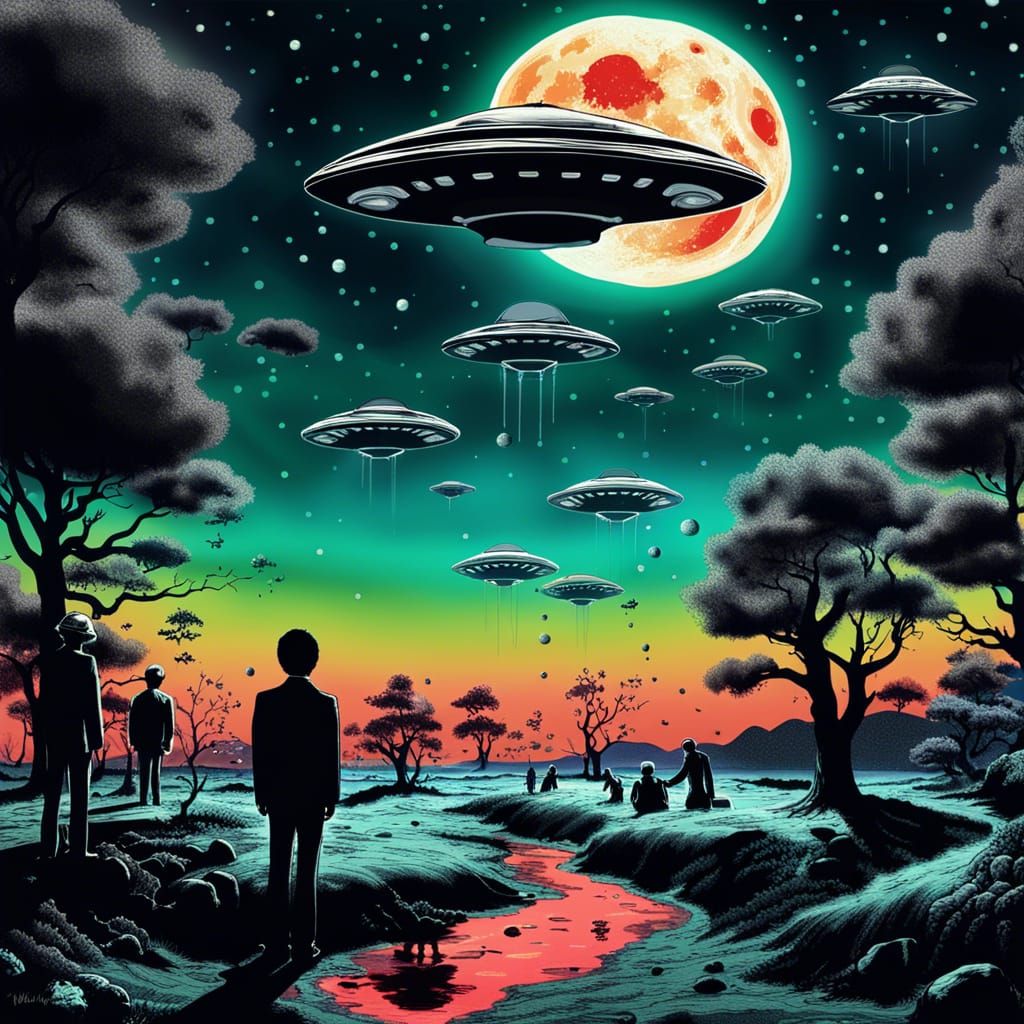 UFO Landing: Surreal Digital Illustration in 8K