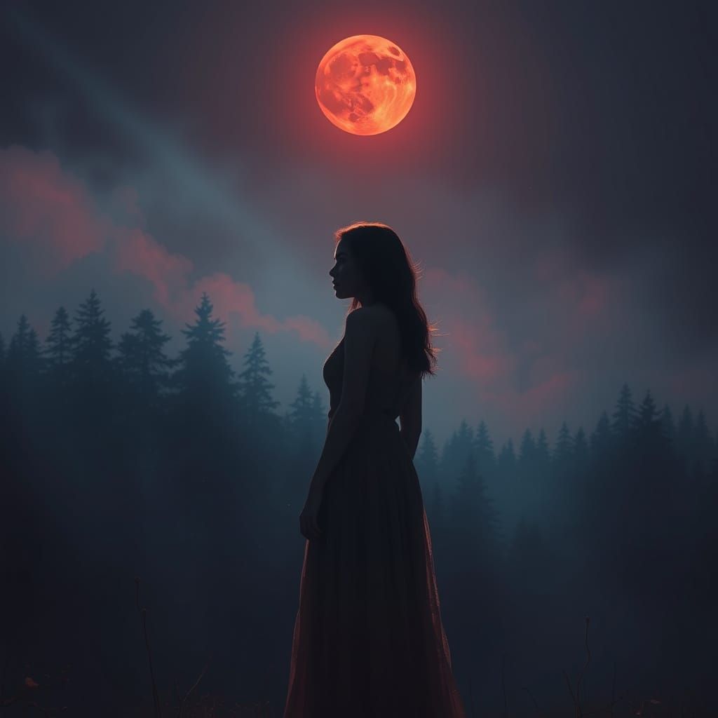 Mystical Blood Moon Night in Ethereal Style